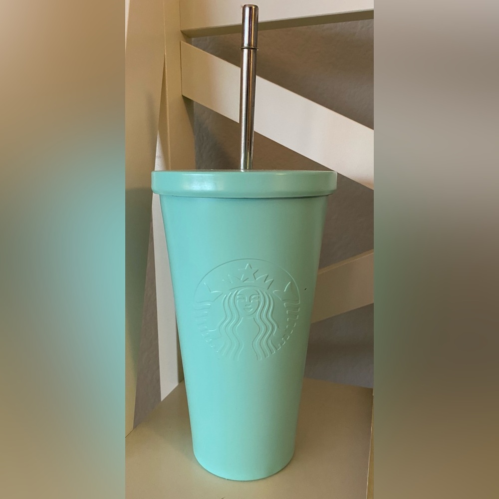 Starbucks Turquoise Tumbler 16 Oz Cold Cup 2016 W/ Original Straw